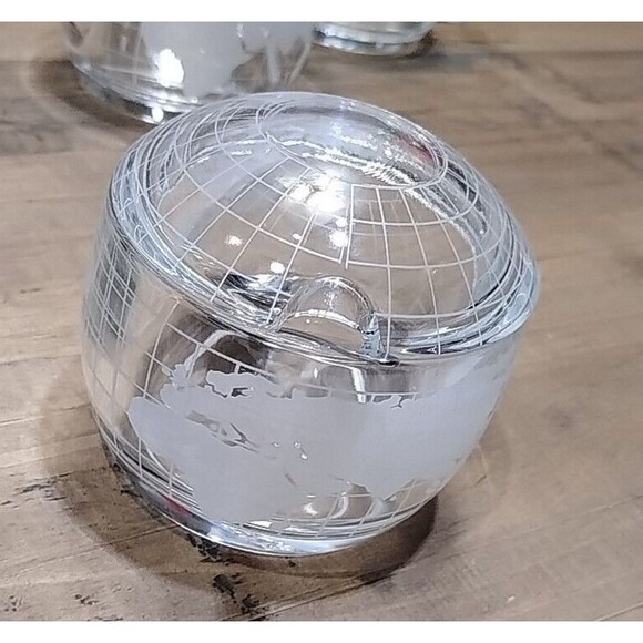 Nestle Nescafe Clear Glass Etched Globe World Coffee Mug-Set Of 4 Vintage - Picture 3 of 10